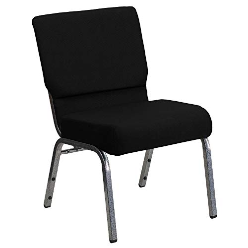 Flash Furniture Hercules 21in Wide Black Fabric Stackable Church Chair, Black Fabric/Silver Vein Frame
