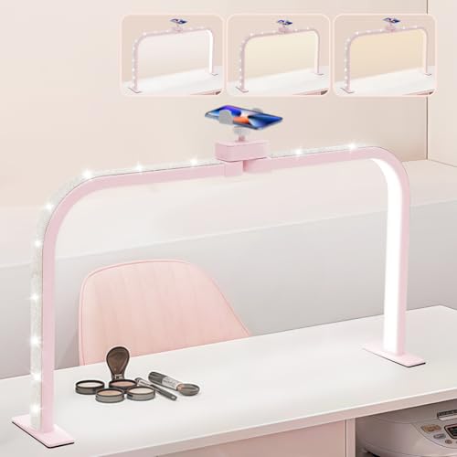 Half Moon Light for Nail Desk Lamp Nail Tech Lamp Foldable Arch Light, 3 Color Temperature Led Desk lamp for Lash Tattoos Beauty Pink