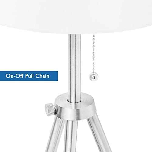 O¡¯Bright Tripod Floor Lamp, Adjustable in Height, 100% Metal Body with Linen Drum Shade, E26 Socket, Bedside Lamp, Standing Light for Living Room, Bedroom, Office, Brushed Nickel