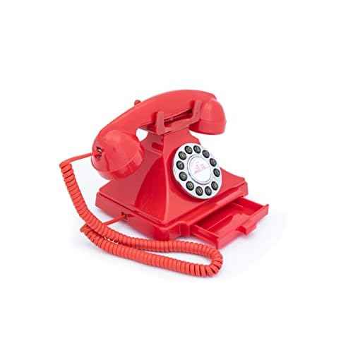 GPO Carrington Classic Retro Push-Button Phone - Pull-Out Tray, Traditional Bell Ring Tone - Red
