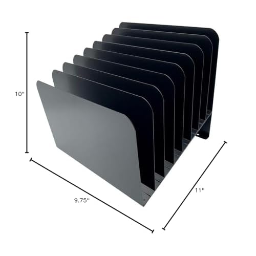 Huron Desktop File Binder Organizer Storage, Inclined Slant 8 Slot, Black Commercial Grade Steel