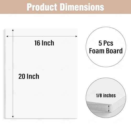 Golden State Art, Acid Free 5 Pack 16x20 White Foam Boards Foam Core Poster Board, 1/8'' Thick Polystyrene Foam Sheet for Projects, Mounting, Crafts, Art and Presentations