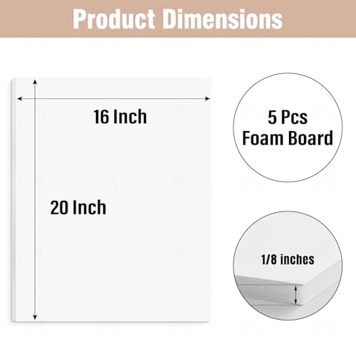 16x20 White Foam Boards 1/8 Inch Thickness - Pack of 5 | Art & Craft Display