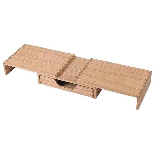 Monitor Stand Rier - Computer Riser with Storage Drawer for Office Supplies - Wood Desktop Organizer Shelves with Adjustable Length Angle - Desk Organizer Tray Rack for Laptop (YPJ3T-LT)
