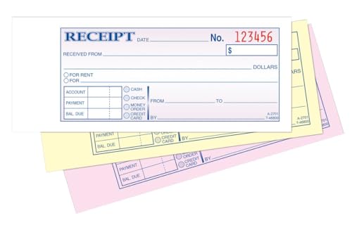 Adams 3-Part Money/Rent Receipt Book, Carbonless, 50 Sets, 2-3/4 x 7-3/16 in