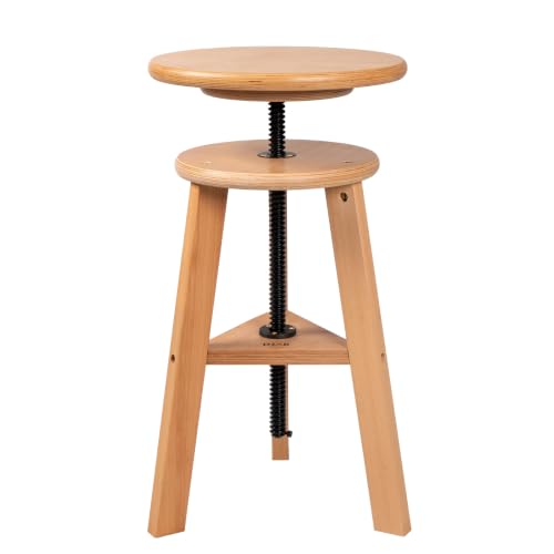 DJAR Adjustable Wooden Drafting Stool with 12" Seat | Natural Beech Wood