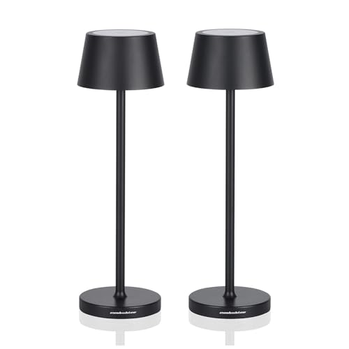 Cordless Table Lamps Set of 2,with Touch Dimming and IP54 Waterproof Function Desk Lamp,Suitable for Indoor and Patio Lighting Black 2 Pcs