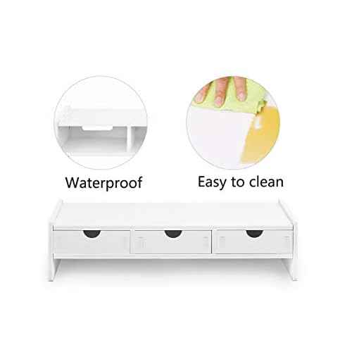 VALEN Monitor Stand Riser, Computer Laptop Riser Shelf with 3 Organizer Drawers (White, 19.5" L x 7.5" W x 4.7" H) (White)