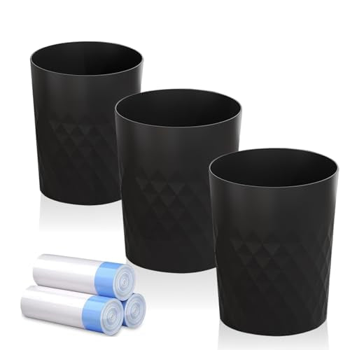 1.8 Gallon Small Bathroom Trash Can 3 Pack with Trash Bags - Black
