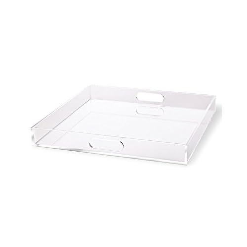 russell+hazel Acrylic Serving Tray with Handles, Clear, 16¡± x 16¡± x 2"