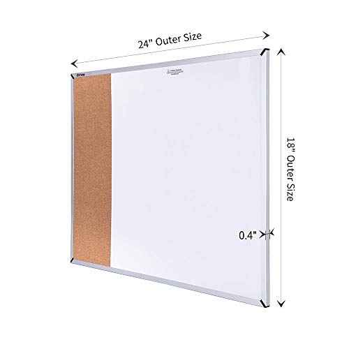 White Board & Cork Bulletin Board, 24" X 18", Combination Dry Erase Board & Cork Board, Vision Board for Home, Office, School - Includes 6 Magnetic Markers, 1 Eraser, 2 Strong Magnets and 10 Pins.¡¦