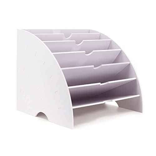 SONGWAY Fan Shaped Desk File Organizer - 6 Compartments File Holder for Desktop, Magazine Rack, Mail Holder, File Sorter, Paper Organizer for Home Office Classroom, White