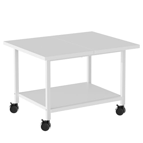 Printer Stand with Storage Under Desk Shelf, Desktop Printer Stand Organizer, Rolling Printer Cart Storage Paper Files Holder for Desk, Office, Home, (White)