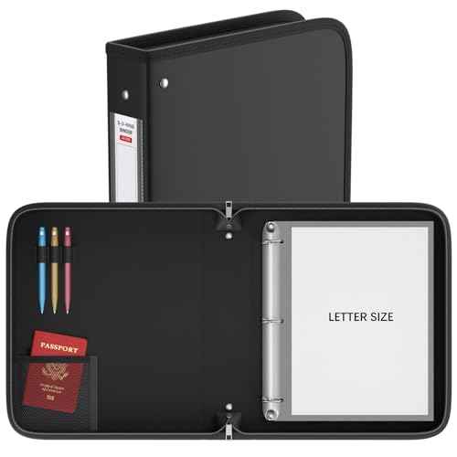 Fireproof 3 Ring Binder with Zipper, 1.5 Inch D Rings Hold up 375 Sheets of 8.5" x 11" (A4), Compatible with Clear Page Protectors, Built-in net and Pen Holder (2 Pcs, Black, 1.5")