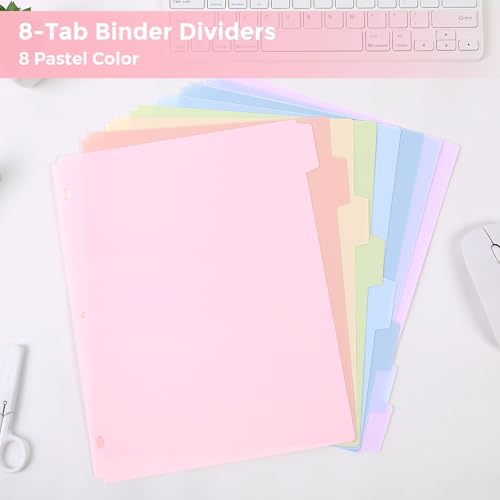 Pink 8.5 x 11 Inch 8-Tab Write & Erase Plastic Dividers for 3-Ring Binders