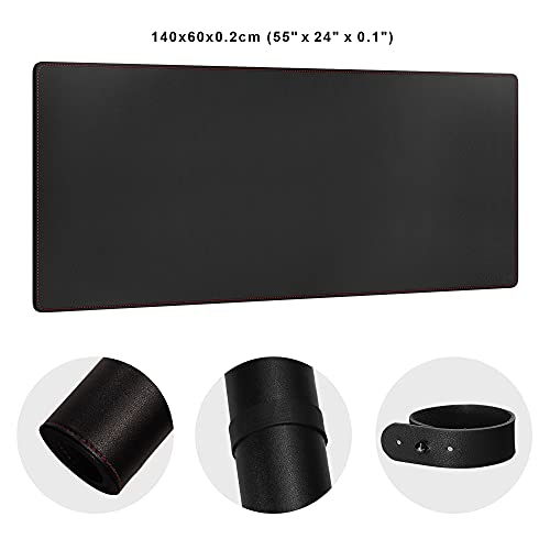 ZORESYN 4XL Oversized Large Mouse Pads (55" x 24") - PU Leather Extended Large Gaming Mousepad Desk Mat - Nonslip Base and Waterproof Desktop Keyboard Extended Mouse Mat (Black, 4XL - Oversized)