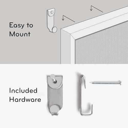 U Brands Farmhouse Linen Bulletin Board, 30" x 20", White Wood Style Frame, Includes Push Pins