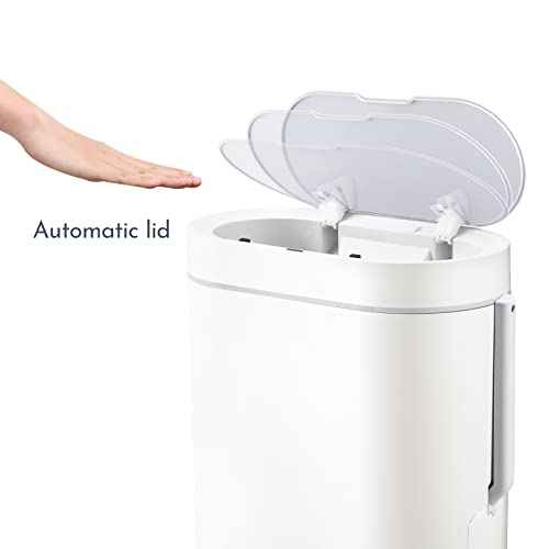 ELPHECO Bathroom Trash Can with Toilet Brush 2.5 Gallon Waterproof Trash Bin Smart Garbage can with lid Motion Sensor Waste Bin Automatic Bathroom Decor (White)