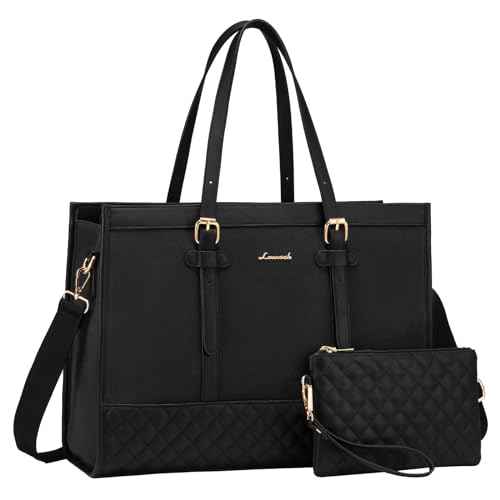 LOVEVOOK Laptop Bag for Women 15.6 inch Canvas Laptop Tote Bag, Large Capacity Work Bag with Clutch Purse, Computer Bag Office Business Briefcase, Casual Handbag for Travel College Teacher School