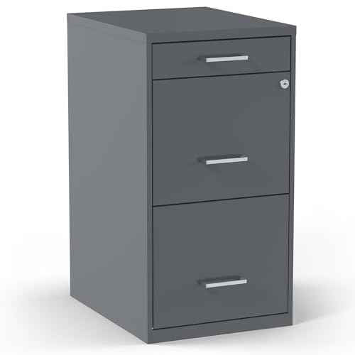 STAPLES 3-Drawer Vertical File Cabinet, Letter Size Documents, Lockable & Mobile, 18.9" D x 14.3" W x 26.8" H, Charcoal