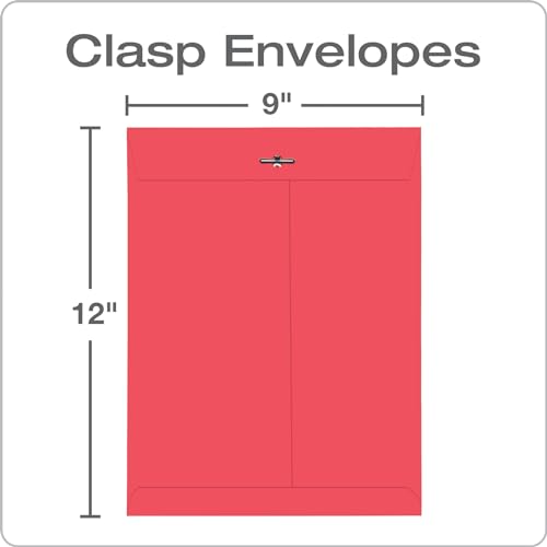 Red 9 x 12 Clasp Envelopes with Gummed Closure, Pack of 10