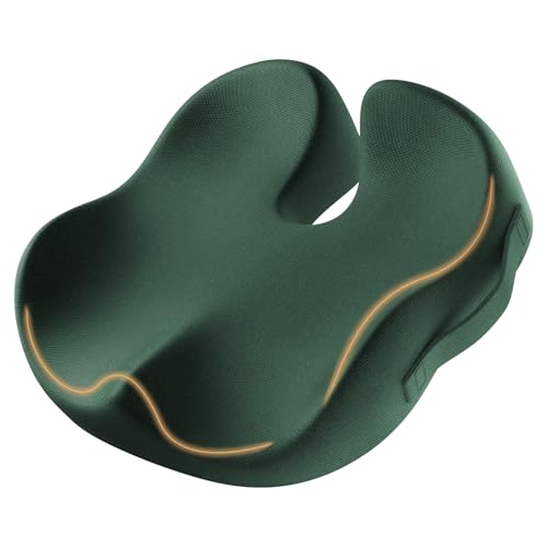 ProtoArc Seat Cushion, Office Chair Cushion for Sciatica, Coccyx Cushion, Ergonomic Memory Foam Seat Cushion for Car, Home, Pressure Relief Pad for Hip, Tailbone, All Day Comfort - Dark Green