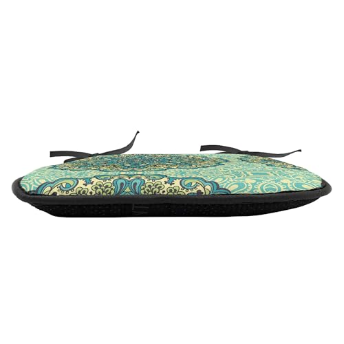 Ambesonne Ethnic Chair Seating Cushion Set of 8, Abstract Flower Arrangement Mandala Style Nature Elements Vibrant, Anti-Slip Seat Padding for Kitchen & Patio, 16"x16", Pale Yellow Turquoise