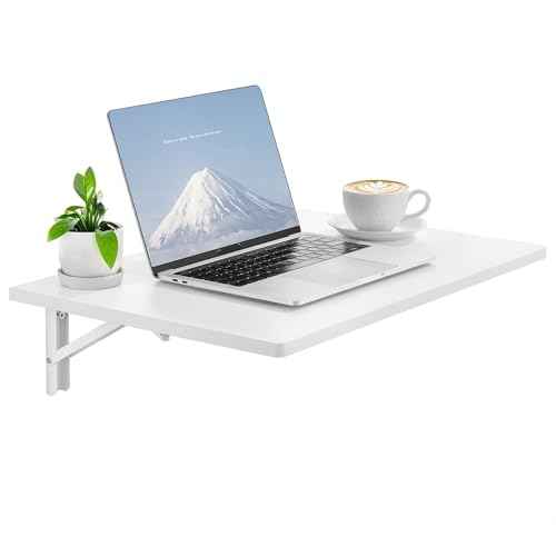 VEVOR Wall Mounted Folding Table, 23.6 x 15.7 inches Wall Mount Table, Floating Desk with Iron Bracket for Small Spaces, Home Office, Dining, Laundry Room, Kitchen, Bar, White