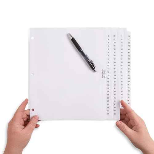 Blue Summit 1-100 Numbered Dividers for 3 Ring Binder, Exhibit Tabs Style Side for Legal Work, Numbered Tabs, 101 Number Dividers