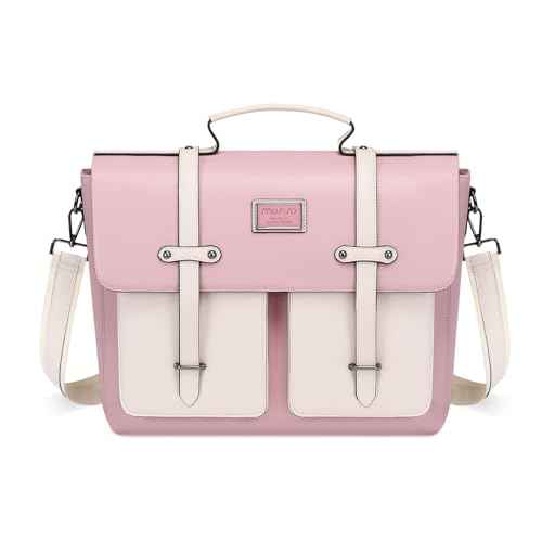 MOSISO Laptop Bag for Women, 15-15.6 inch Laptop Backpack Messenger Shoulder Bag with Front 2 Pockets for Business, Travel, Work, Office, Pink