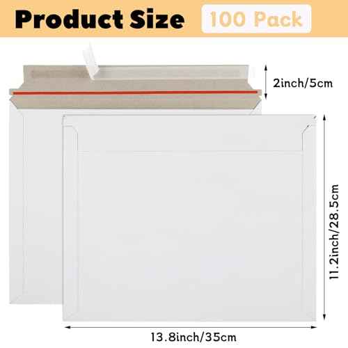 100 Pack Cardboard Mailers 11 x 14 Inch, Rigid Mailers Self Seal Photo Document Mailer, White Cardboard Shipping Envelopes for Photos, Papers, Files, CD