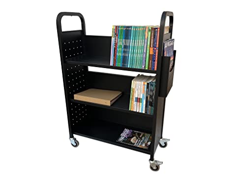Workington Black 3-Shelf Rolling Book Cart with Locking Swivel Casters, 3001