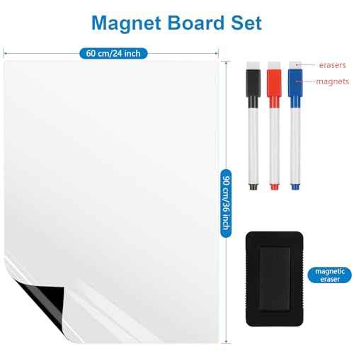 Magnetic Fridge White Board Paper, 24" x 36" Large Dry Erase Board Sheet for Organizer and Planner, Kitchen Refrigerator Whiteboard for Family to-do List, Includes Markers and Eraser