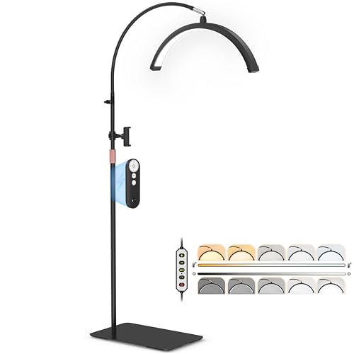 Half Moon Light for Lash Tech, Gooseneck Lash Lamp with Phone Holder for Eyelash Nail Art Tattoos Skincare, LED Floor Lamp Esthetician Light with 5 Color Temperatures & Brightness Setting