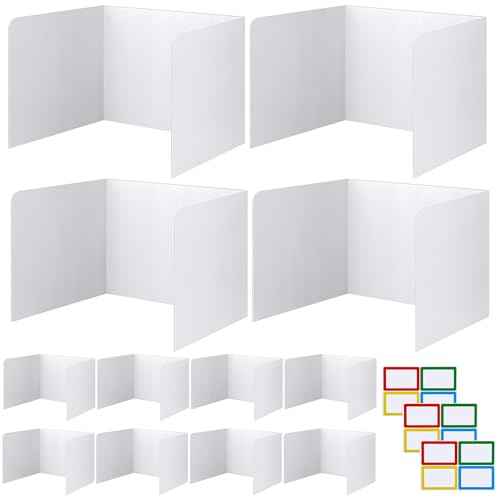 12 Pack Desk Divider for Students Classroom Privacy Boards with Name Labels Study Carrel Reduces Distractions Easy to Clean Plastic Guard Shields for School