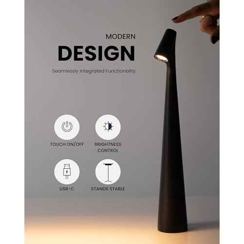 Generic NOCABLESINSIGHT Desk lamp, USB Rechargeable, 3 Brightness Levels, Touch Control, for Desk, highlighting Items. Color Black, Small