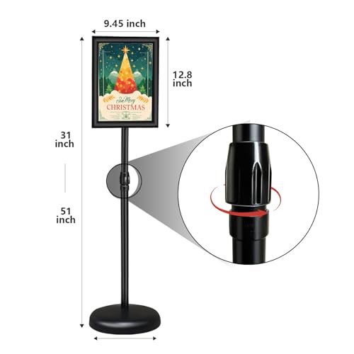 2Packs Adjustable floor standing poster stand, vertical and horizontal display sign stand, with heavy-duty base, aluminum alloy opening and closing frame (8.5 x 11 black)