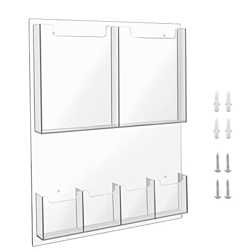 zavekia Acrylic Brochure Holder Wall Mount,Multi Pocket Acrylic Magazine Holder Literature Display Clear Pamphlet Display Holder Plastic Wall Mount Slots