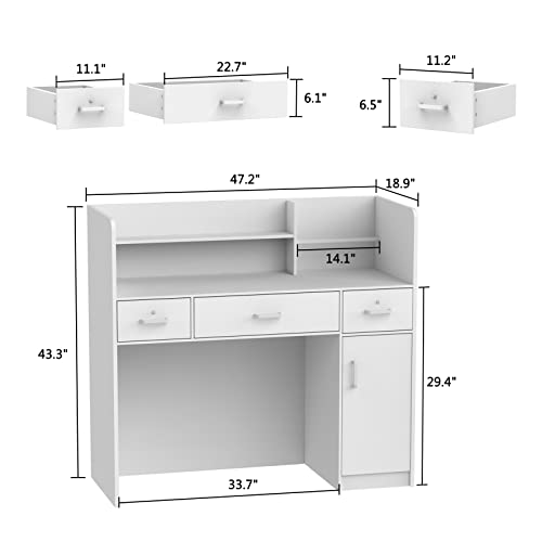 AIEGLE Reception Desk with Drawers & Storage Shelves, Black, 47.3" L x 18.3" W x 43.3" H