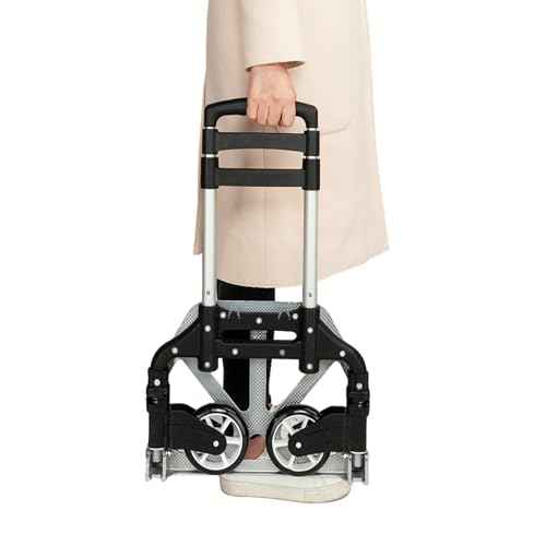 Folding Hand Truck Dolly, Aluminum Portable Foldable Dolly Cart, 200 lbs Capacity Collapsible Hand Cart with Wheels, Ideal for Shoping, Office, Travel, Moving, Black