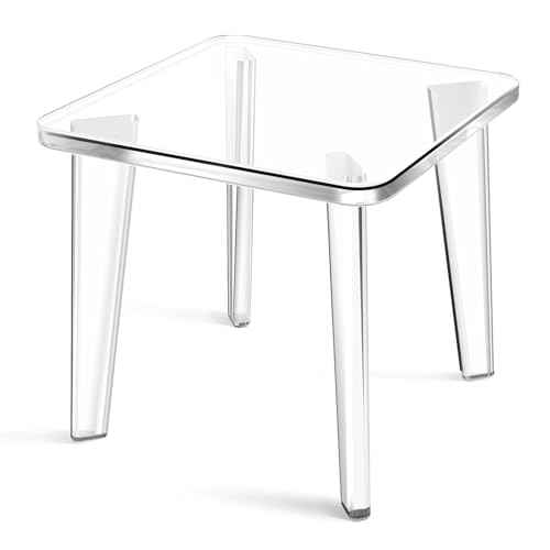Acrylic Stool,Squre Shower Stools with Non-Slip,12 X 12 X 9.8 in Acrylic Plant Stand for Office Bathroom Living Room,Capacity 200 lbs