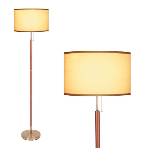 HonoDing Mid-Century Modern Floor Lamp, Walnut Wood Finish, Drum Shade, Living Room D?cor (64in, E26 LED)