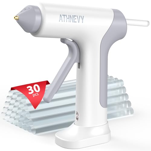 Athnevy White Cordless Hot Glue Gun, 4V Fast 10s Preheat, 30×7mm Sticks, USB-C