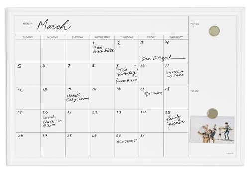 U Brands Magnetic Dry Erase Calendar White Board 30x20 Inches with Wood Frame