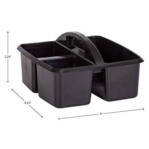 Teacher Created Resources Black Portable Plastic Storage Caddy for Classrooms, Kids Room, and Office Organization, 3 Compartment, 9.25" D x 9" W x 5.25" H, 6-Pack