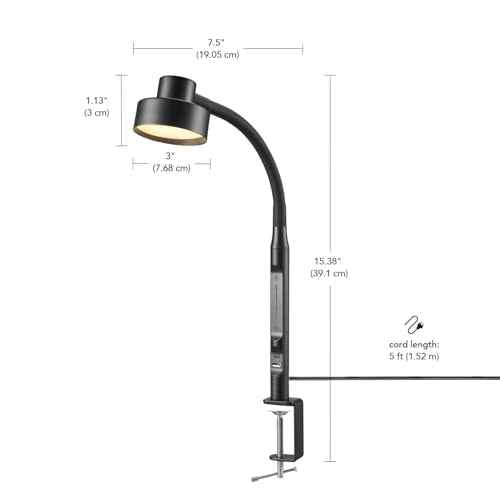 GLOBE Electric 62000036 15" LED Integrated Clamp Desk Lamp, Matte Black, Adjustable Silicone Gooseneck, Dimmable, 2.1 USB + USB-C Ports, 4.5 Watts, 3 Color Temperatures, 250 Lumens