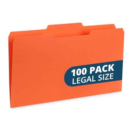 Blue Summit Supplies Orange File Folders, 1/3 Cut Tab, Legal Size, Great for Organizing and Easy File Storage, 100 Per Box