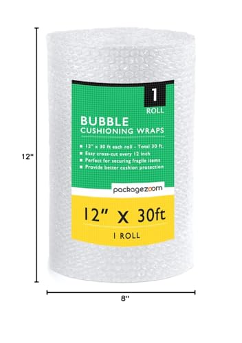 PackageZoom 12 Inch x 30 Ft Bubble Cushioning Wrap Roll Perforated Every 12" Shipping & Moving Supplies