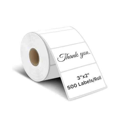iEager 3" x 2" Thermal Labels, Rectangle Thermal Printer Stickers, Self-Adhesive Durable Sticker with Perforation Line, 500 Labels/Roll, White
