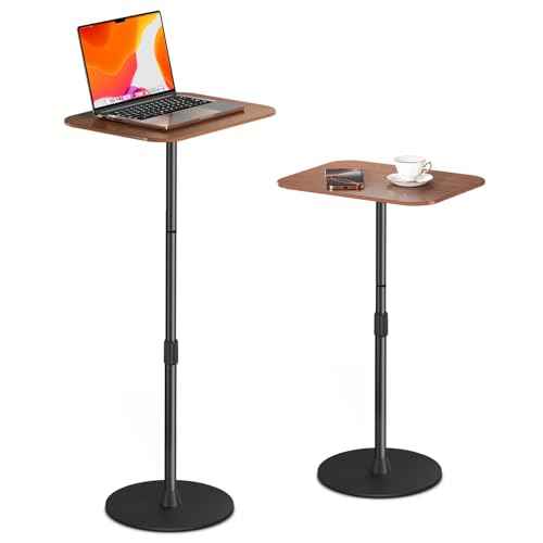 Adjustable Floor Laptop Stand, Height Adjustable Laptop Desk up to 37.8", Multifunctional Side Table for Sofa, Bedside, and Office with Sturdy Metal Base & Wooden Top